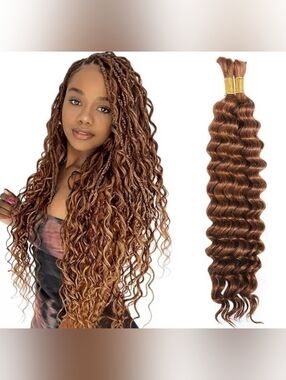 Auburn Boho Braiding Hair Deep Wave Bulk Synthetic 15" 2 Bundles